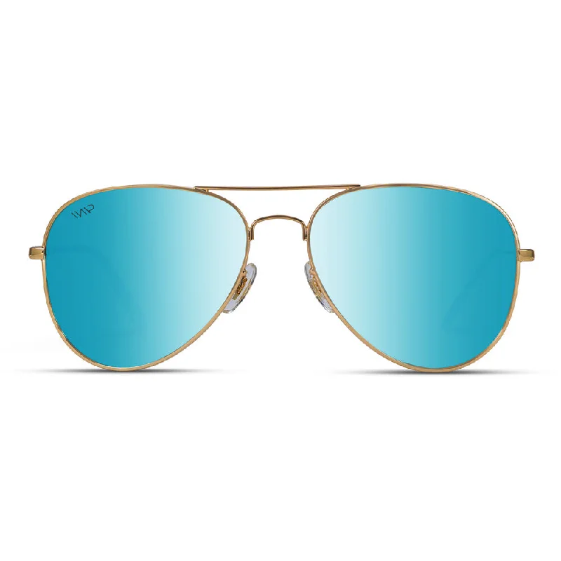 Wear Me Pro Ellis Gold Frame/ Blue Lens Aviator Sungasses AVI002